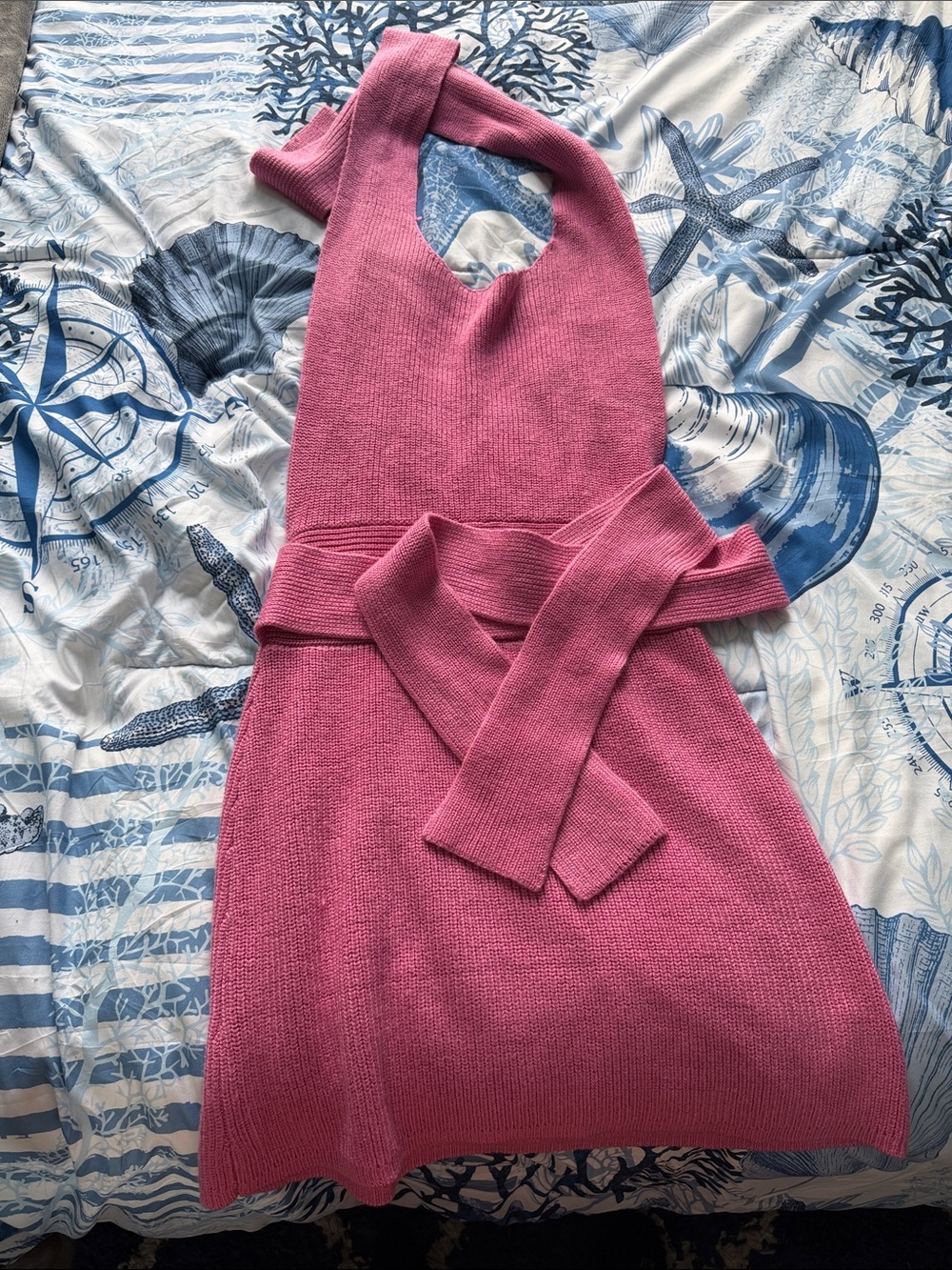 Free People Pink Sleeveless Backless Knit Dress with Self-Tie Belt
